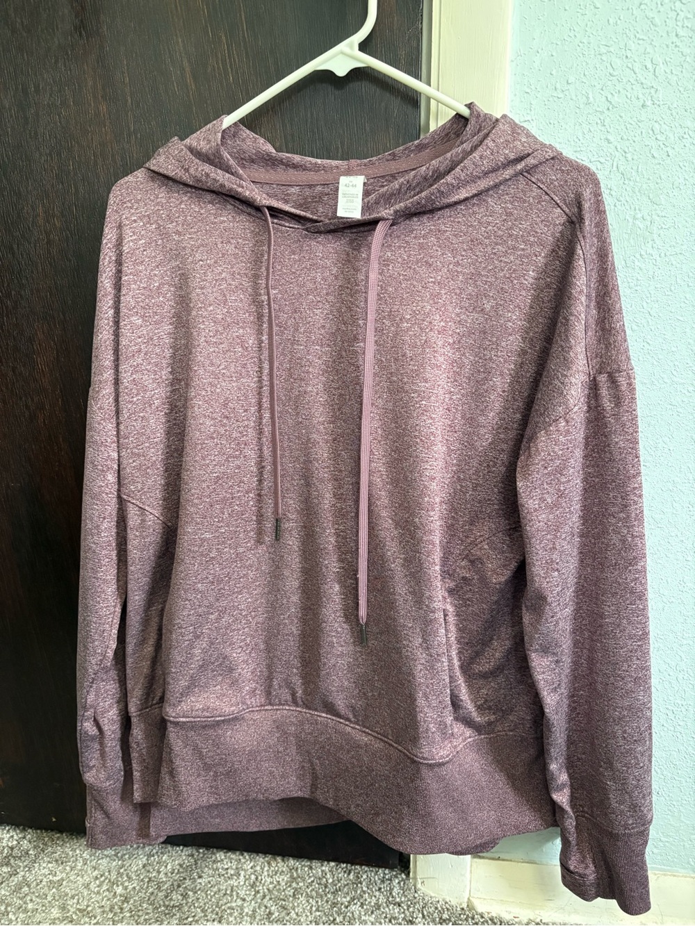 Marika Lightweight Heathered Mauve Silky Hoodie with Thumbholes L
